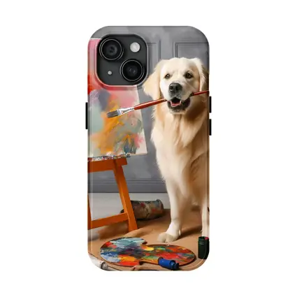 Golden Retriever Artist Painting on Easel