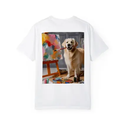 Golden Retriever Artist Painting on Easel
