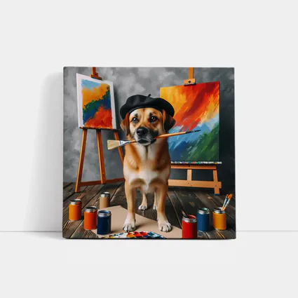 Dog Artist Painter Beret Studio Canvas