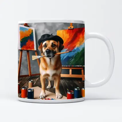 Dog Artist Painter Beret Studio Canvas