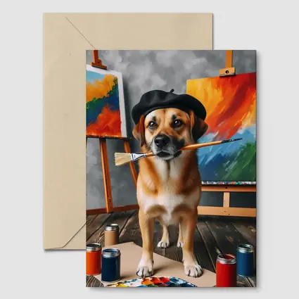Dog Artist Painter Beret Studio Canvas
