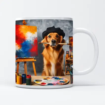 Golden Retriever Artist Wearing Beret Painting