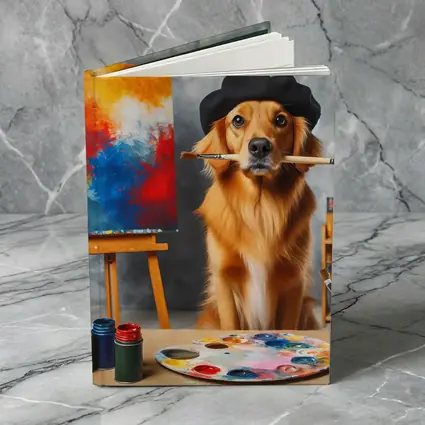 Golden Retriever Artist Wearing Beret Painting