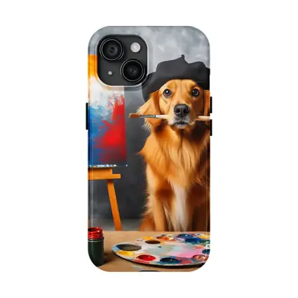 Golden Retriever Artist Wearing Beret Painting