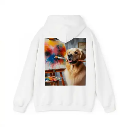 Golden Retriever Artist Painting on Canvas
