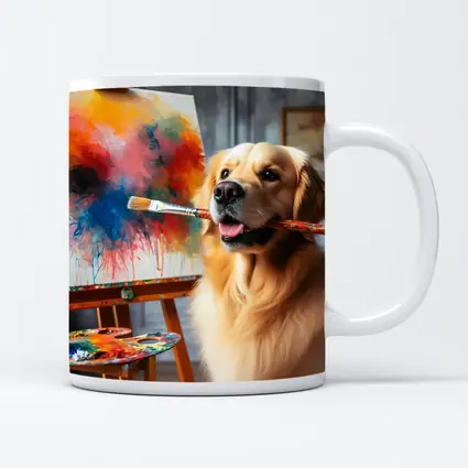 Golden Retriever Artist Painting on Canvas