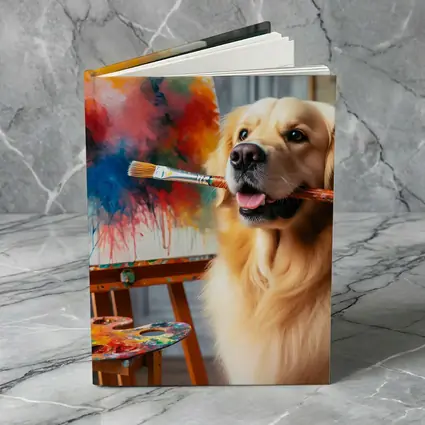 Golden Retriever Artist Painting on Canvas