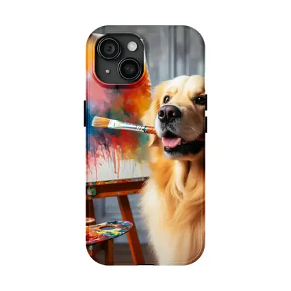 Golden Retriever Artist Painting on Canvas