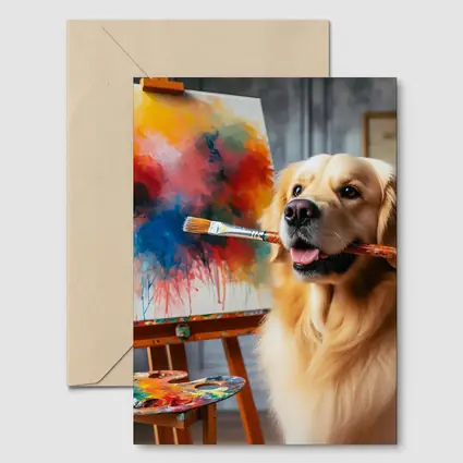 Golden Retriever Artist Painting on Canvas