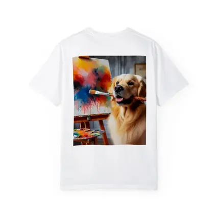 Golden Retriever Artist Painting on Canvas