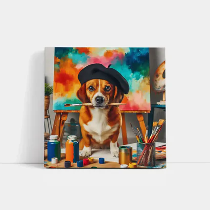 Beagle Artist Beret Paintbrush Colorful Studio