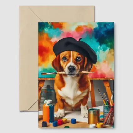 Beagle Artist Beret Paintbrush Colorful Studio