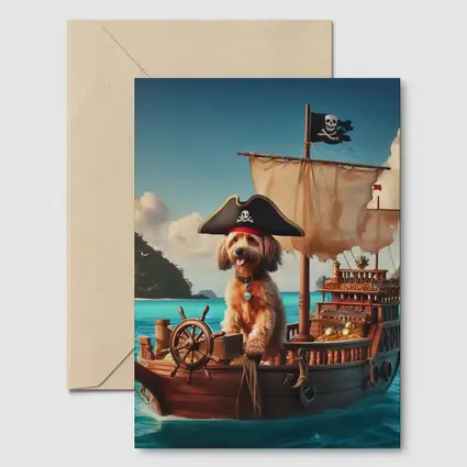 Goldendoodle Pirate Captain On Sailing Ship