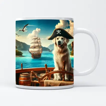 Golden Retriever Pirate Captain Tropical Ship