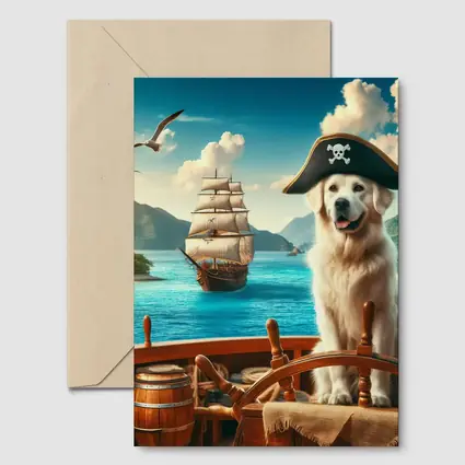 Golden Retriever Pirate Captain Tropical Ship