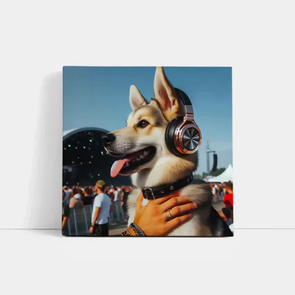 Husky Dog Wearing Headphones at Music Festival