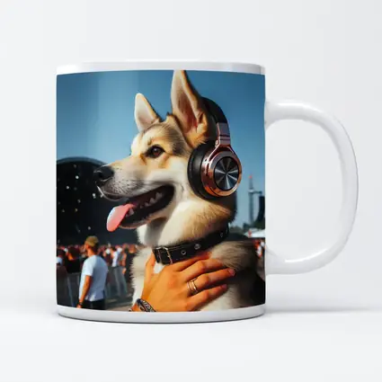 Husky Dog Wearing Headphones at Music Festival