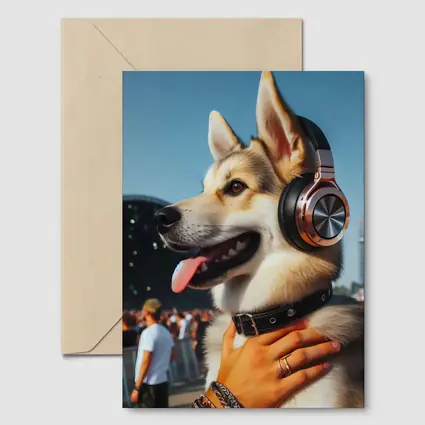 Husky Dog Wearing Headphones at Music Festival