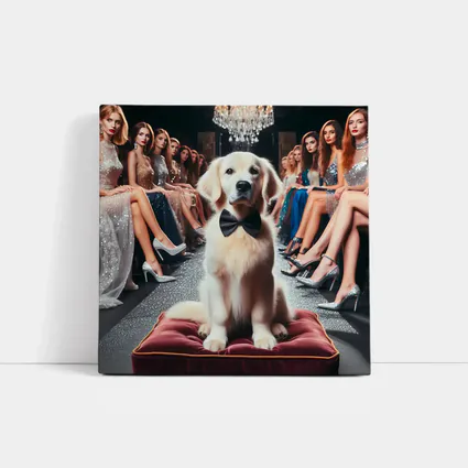 Golden Retriever Bow Tie Fashion Show Setting