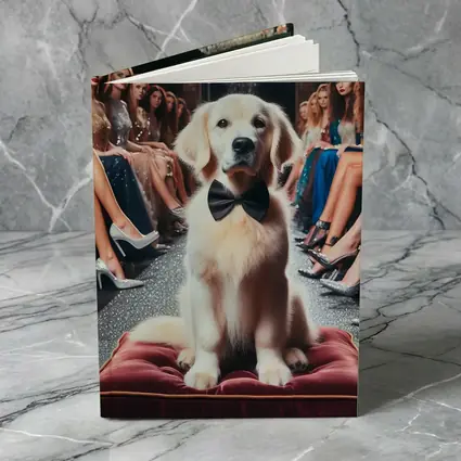 Golden Retriever Bow Tie Fashion Show Setting