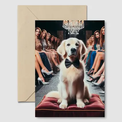 Golden Retriever Bow Tie Fashion Show Setting