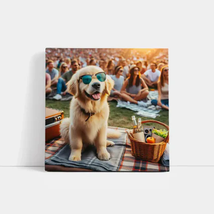Golden Retriever Sunglasses Outdoor Picnic Crowd