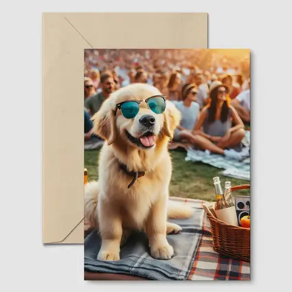 Golden Retriever Sunglasses Outdoor Picnic Crowd