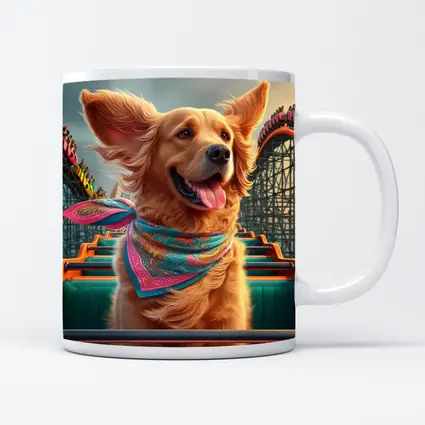 Golden Retriever Riding Roller Coaster Amusement Park