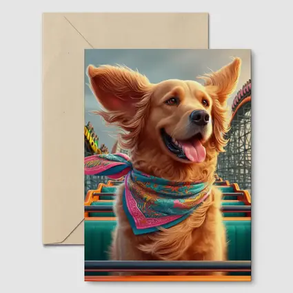 Golden Retriever Riding Roller Coaster Amusement Park
