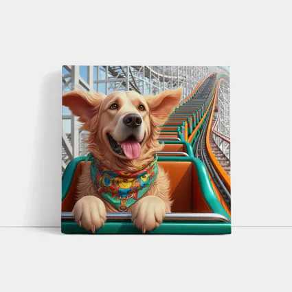 Golden Retriever Riding Roller Coaster Cartoon