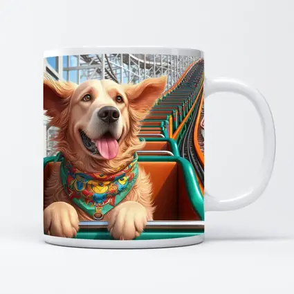 Golden Retriever Riding Roller Coaster Cartoon