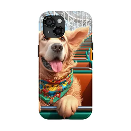 Golden Retriever Riding Roller Coaster Cartoon