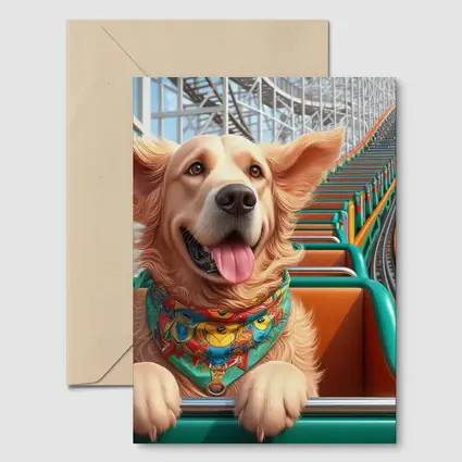 Golden Retriever Riding Roller Coaster Cartoon