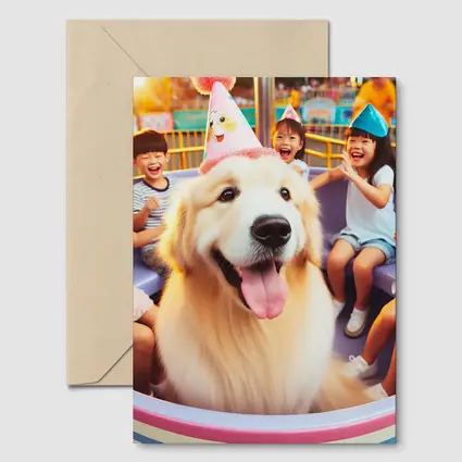 Golden Retriever Party Hat Amusement Park Ride