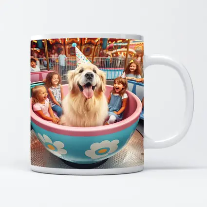 Golden Retriever Dog Riding Teacup Carnival Ride