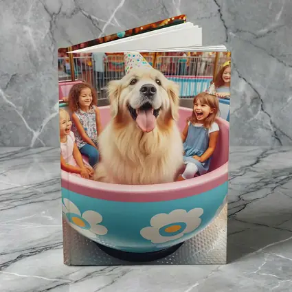 Golden Retriever Dog Riding Teacup Carnival Ride