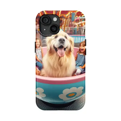 Golden Retriever Dog Riding Teacup Carnival Ride