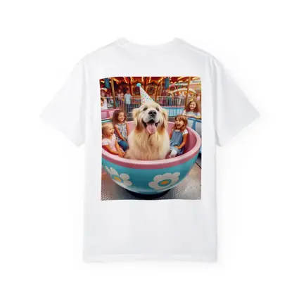 Golden Retriever Dog Riding Teacup Carnival Ride