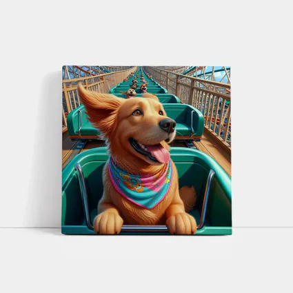 Golden Retriever Riding Roller Coaster Cartoon