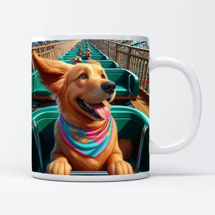 Golden Retriever Riding Roller Coaster Cartoon