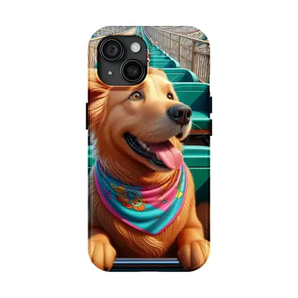 Golden Retriever Riding Roller Coaster Cartoon