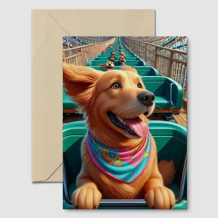 Golden Retriever Riding Roller Coaster Cartoon