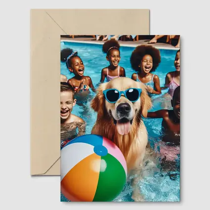 Golden Retriever With Sunglasses Pool Party