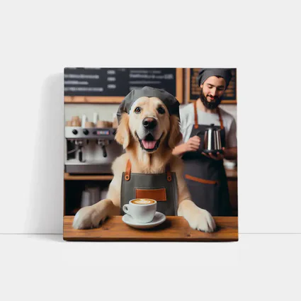 Golden Retriever Barista In Coffee Shop