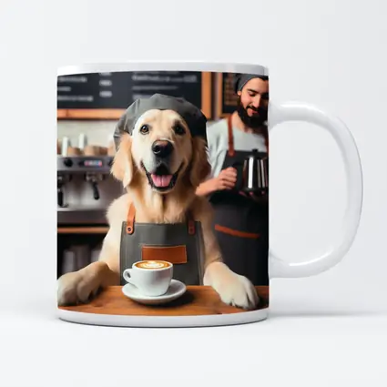 Golden Retriever Barista In Coffee Shop
