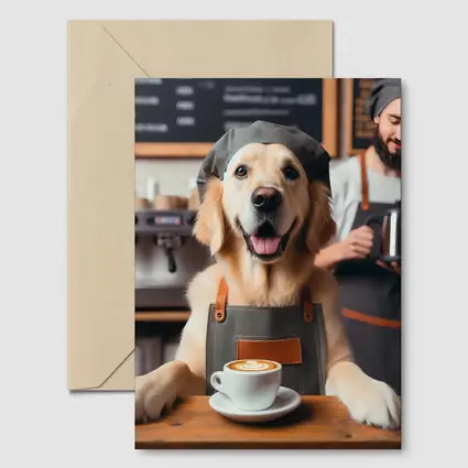 Golden Retriever Barista In Coffee Shop