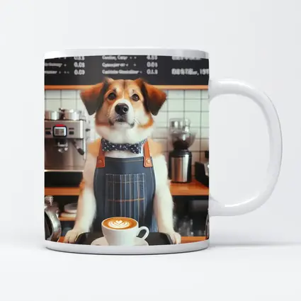 Dog Barista Serving Coffee In Cafe