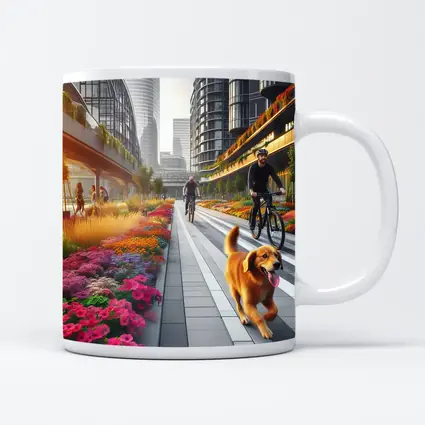 Golden Retriever Running Urban Floral City Street