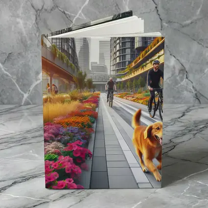 Golden Retriever Running Urban Floral City Street