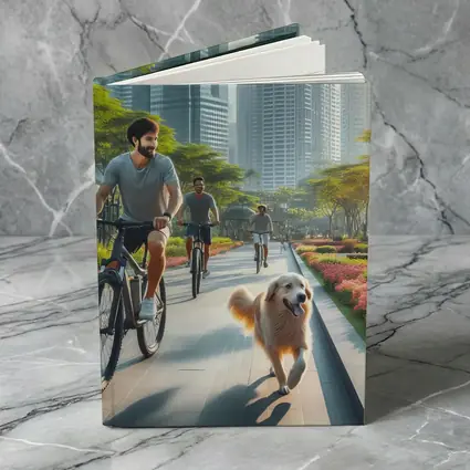 Men Cycling With Golden Retriever City Park